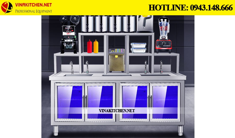 Quầy Bar Inox Pha Chế Trà Sữa - Cafe 5 - Vinakitchen Tủ lạnh pha chế