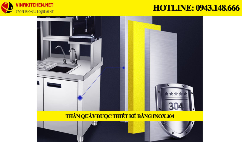 Quầy Bar Inox Pha Chế Trà Sữa - Cafe 3 - Vinakitchen Quầy pha chế inox giá bao nhiều